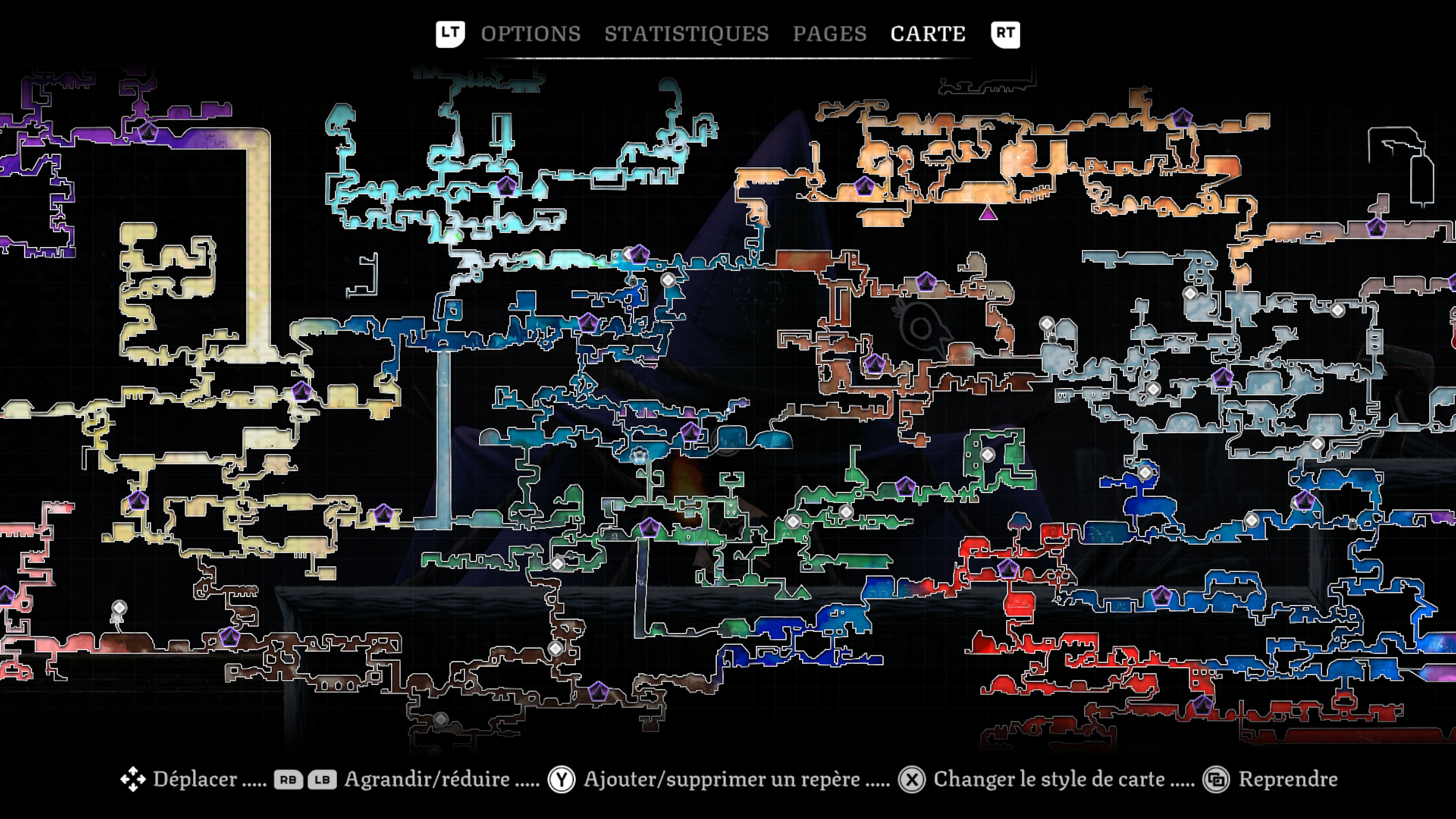 Carte complète de Well Dweller affichant les différentes zones explorées